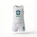 Conjunto infantil brasil camiseta short algodão premium branco logo seleção — VAI DAR BRASIL Copa 2026