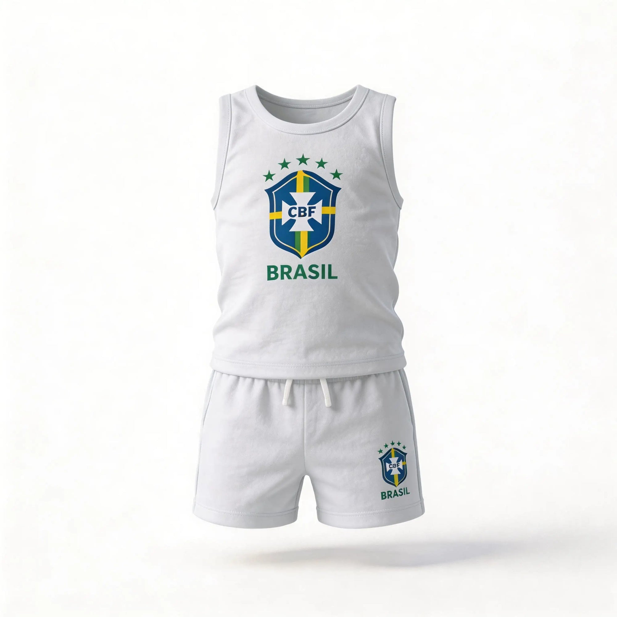 Conjunto infantil brasil camiseta short algodão premium branco logo seleção — VAI DAR BRASIL Copa 2026