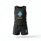 Conjunto infantil brasil camiseta short algodão premium preto logo seleção — VAI DAR BRASIL Copa 2026