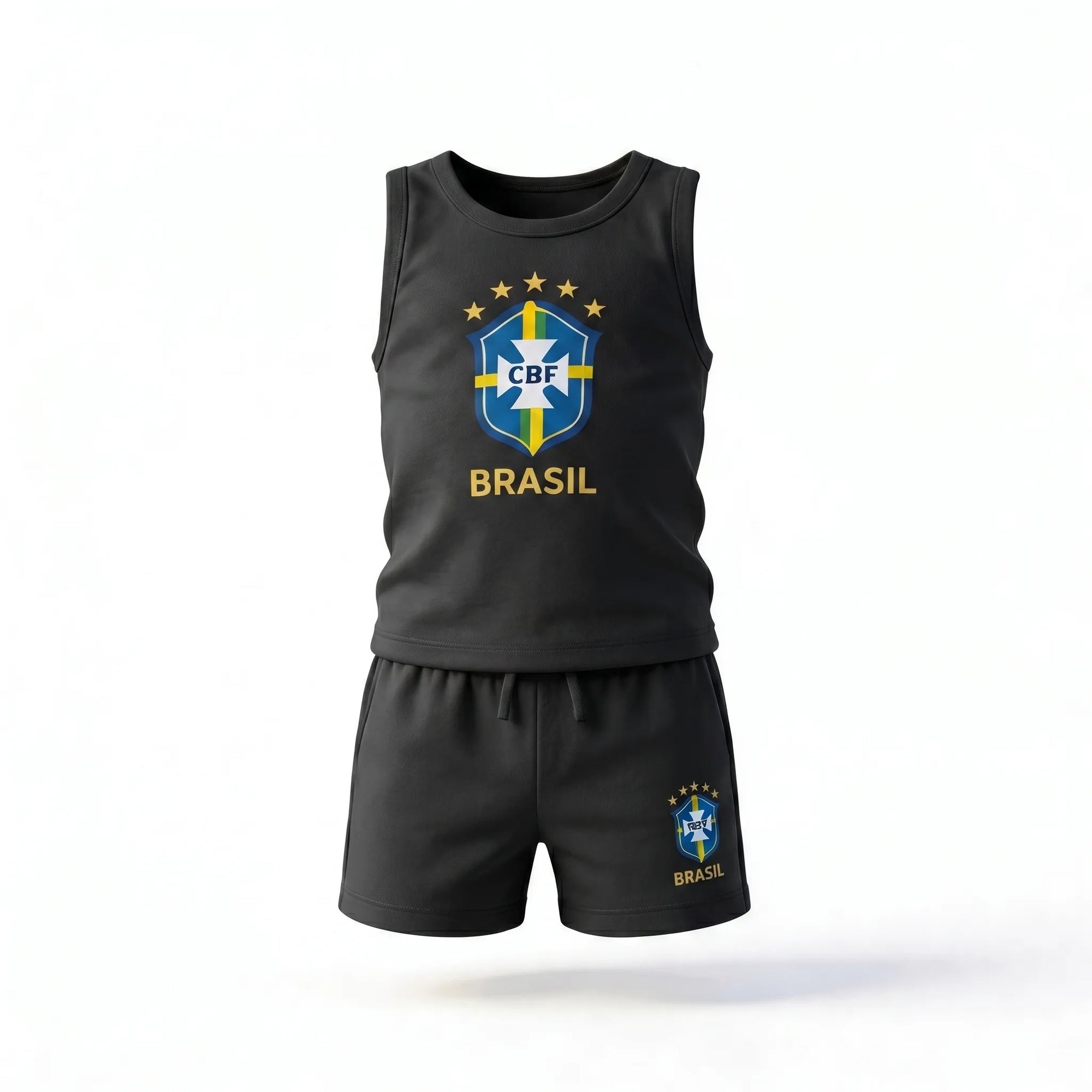 Conjunto infantil brasil camiseta short algodão premium preto logo seleção — VAI DAR BRASIL Copa 2026