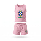 Conjunto infantil brasil camiseta short algodão premium rosa logo seleção — VAI DAR BRASIL Copa 2026