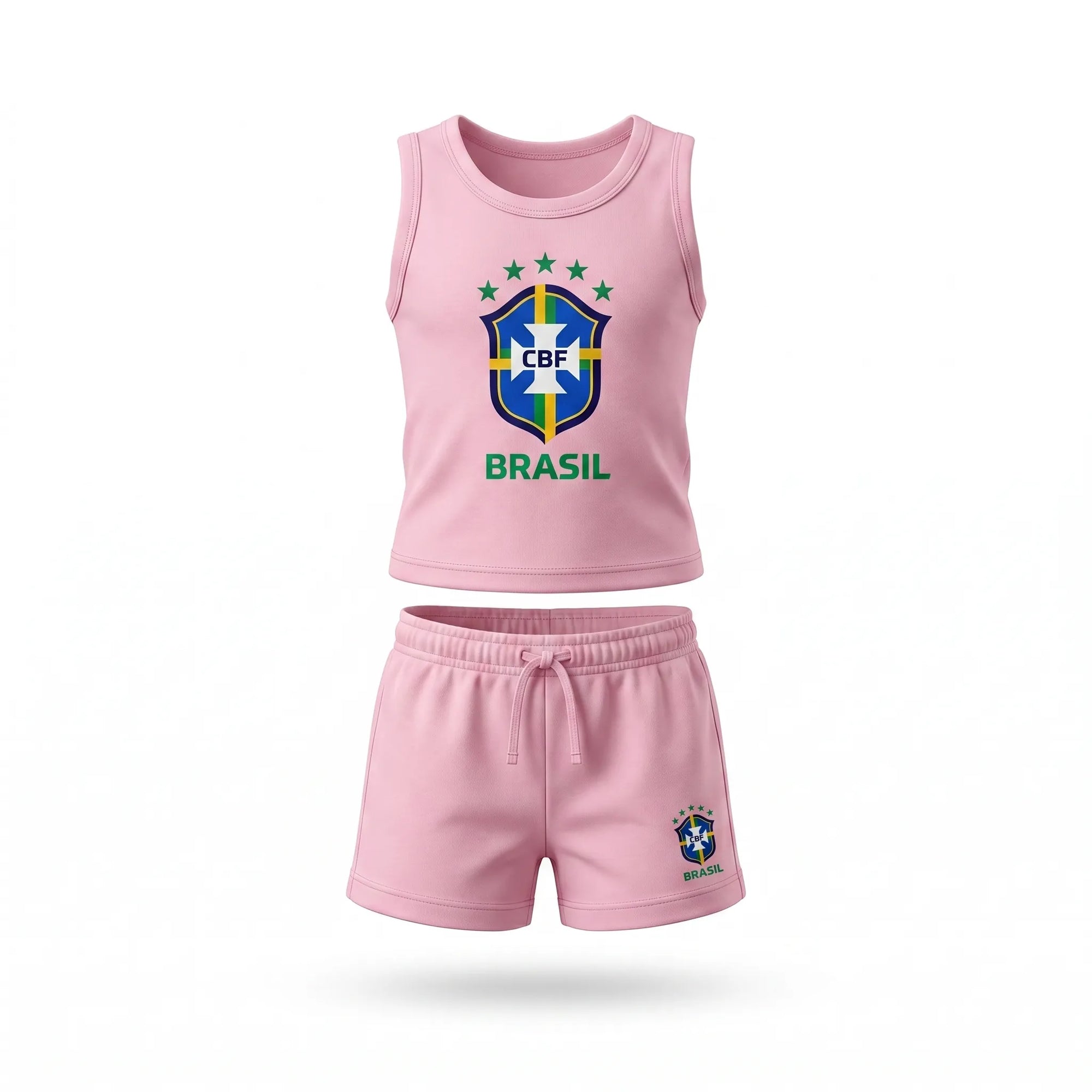 Conjunto infantil brasil camiseta short algodão premium rosa logo seleção — VAI DAR BRASIL Copa 2026