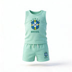 Conjunto infantil brasil camiseta short algodão premium verde logo seleção — VAI DAR BRASIL Copa 2026