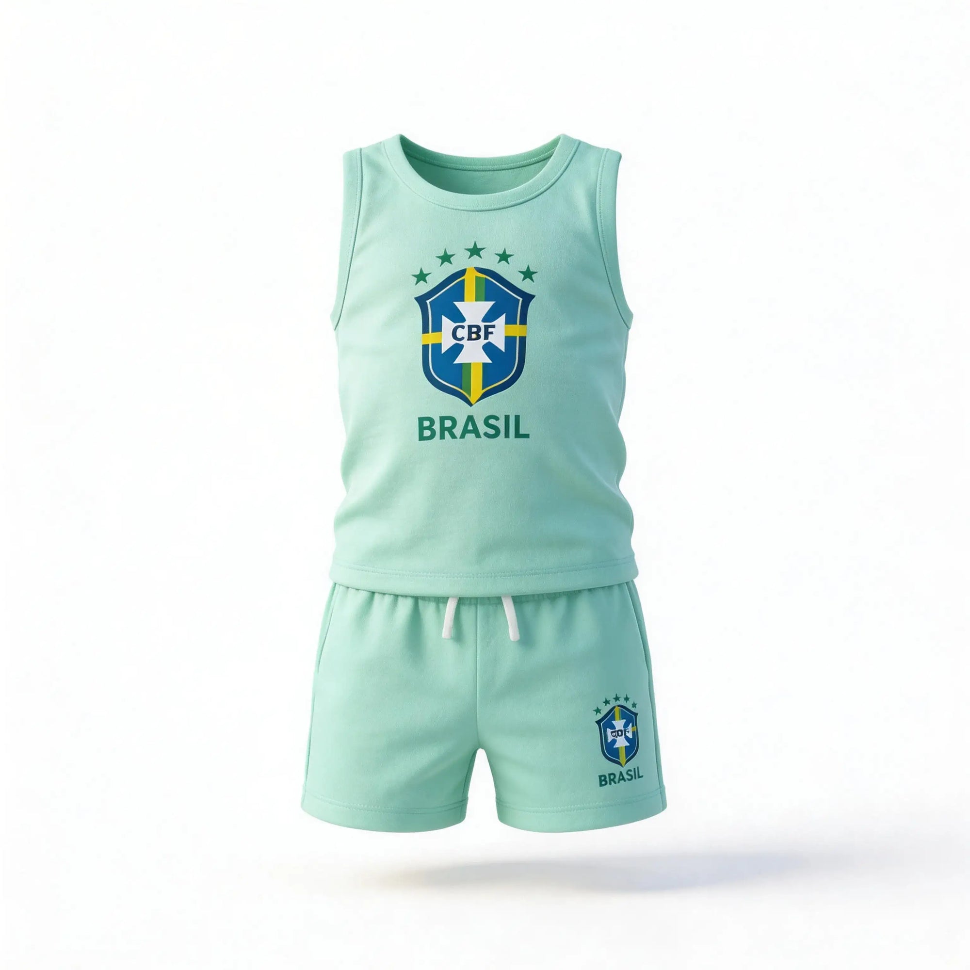 Conjunto infantil brasil camiseta short algodão premium verde logo seleção — VAI DAR BRASIL Copa 2026