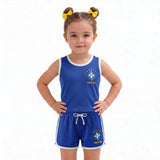 Conjunto Infantil Feminino Brasil ✦ Brasão Seleção Copa | VAI DAR BRASIL
