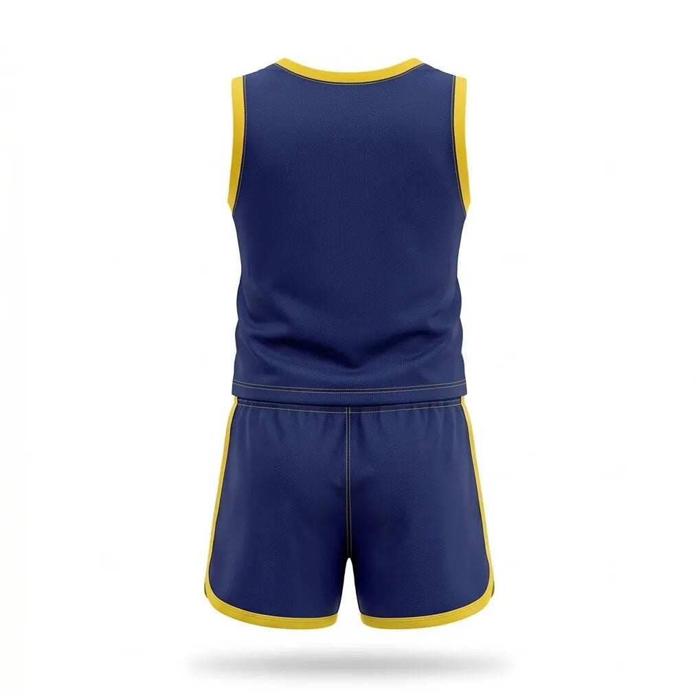 Vista traseira do conjunto infantil feminino brasil blusa short algodão poliéster azul marinho — VAI DAR BRASIL Copa 2026