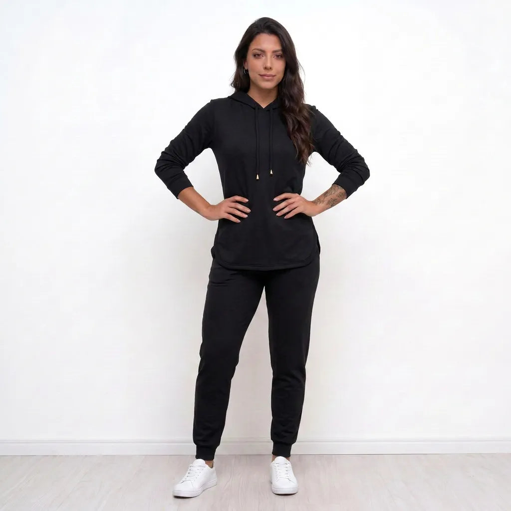 Conjunto Feminino de Frio Lanzinha Blusa com Capuz e Calça Jogger