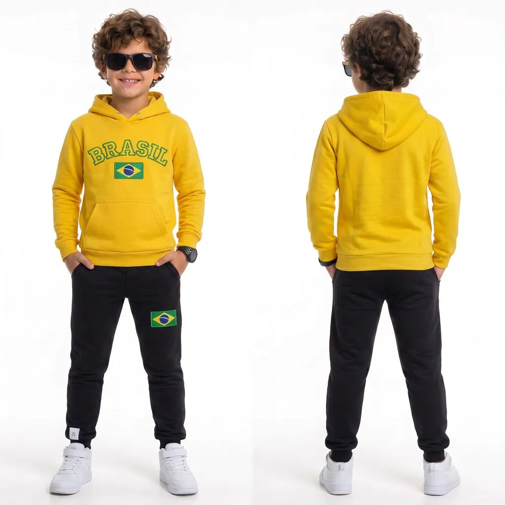 Conjunto Moletom Infantil Brasil ✦ Brasão BRASIL Inverno | VAI DAR BRASIL