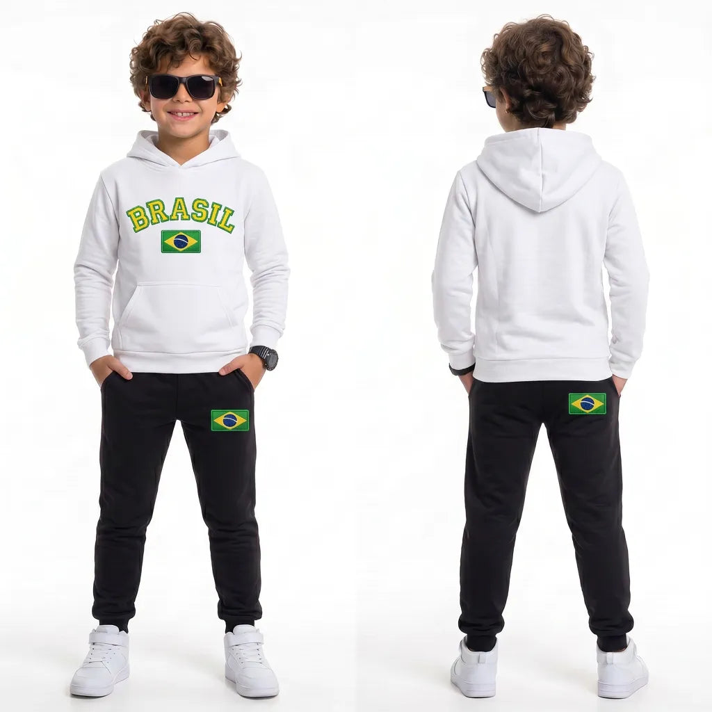Conjunto Moletom Infantil Brasil ✦ Brasão BRASIL Inverno | VAI DAR BRASIL