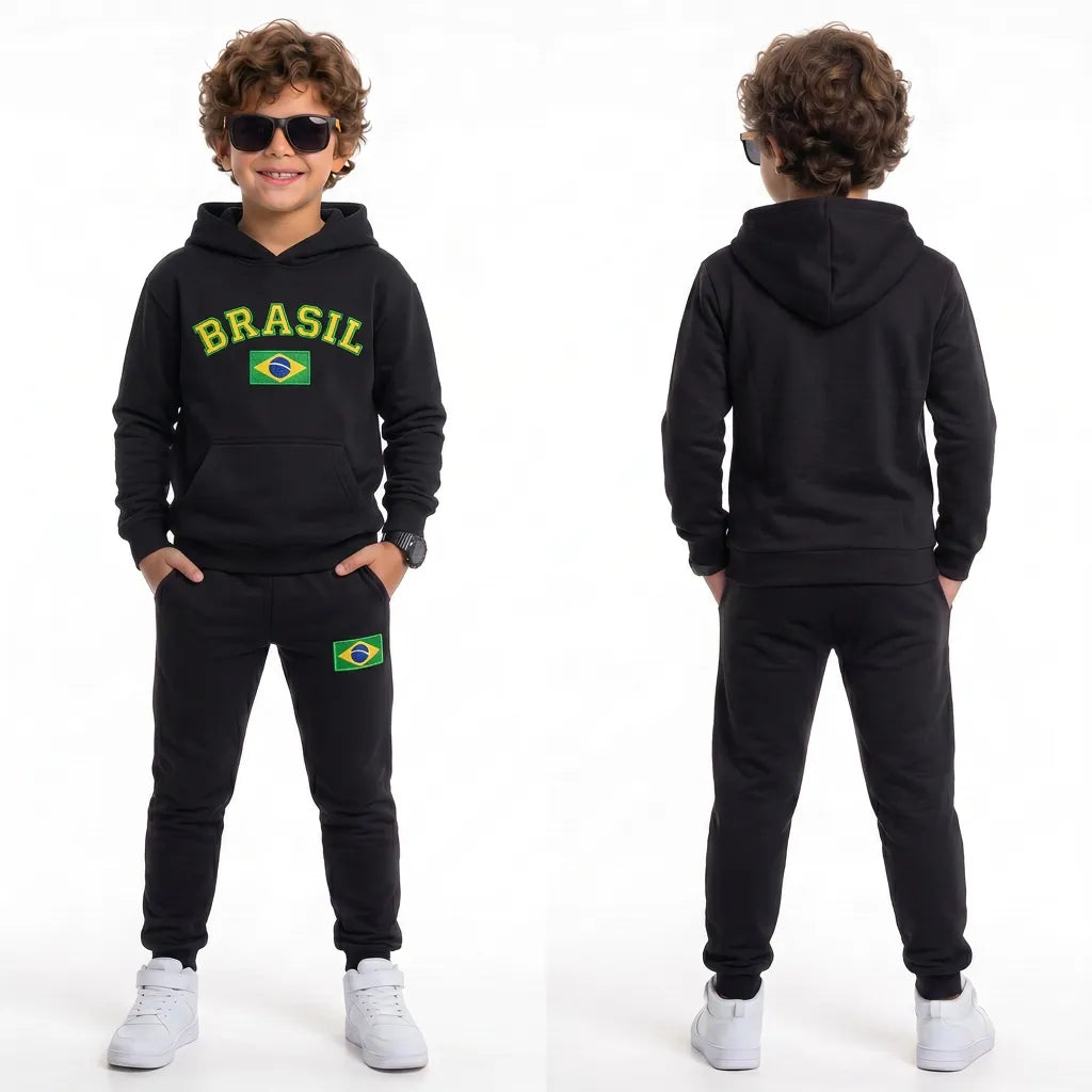 Conjunto Moletom Infantil Brasil ✦ Brasão BRASIL Inverno | VAI DAR BRASIL