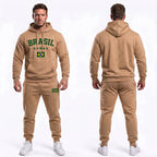 Vista traseira conjunto moletom masculino brasil bandeira algodão bege — calça blusa copa 2026 VAI DAR BRASIL