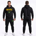 Vista traseira conjunto moletom masculino brasil bandeira algodão preto — calça blusa copa 2026 VAI DAR BRASIL