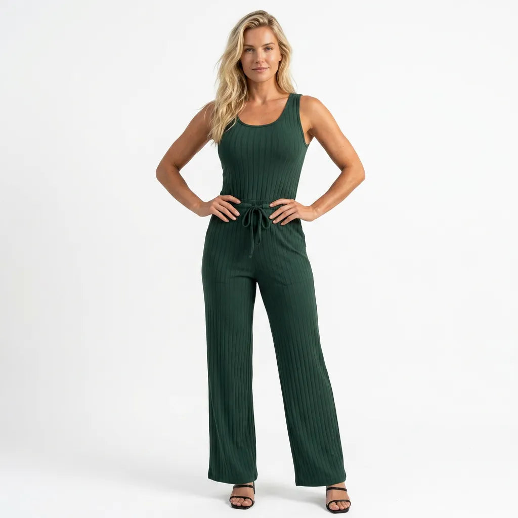 Conjunto Feminino Regata e Calça Pantalona em Malha Premium