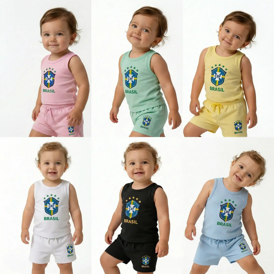 Conjunto Infantil Camiseta Short Seleção Brasileira Algodão Premium | VAI DAR BRASIL