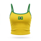 Cropped alça brasil suplex baby look amarelo com bandeira estilizada feminino — VAI DAR BRASIL Copa 2026