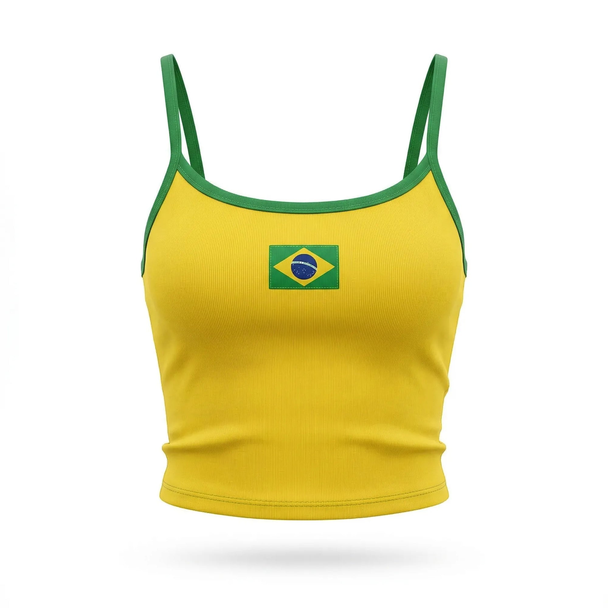 Cropped alça brasil suplex baby look amarelo com bandeira estilizada feminino — VAI DAR BRASIL Copa 2026