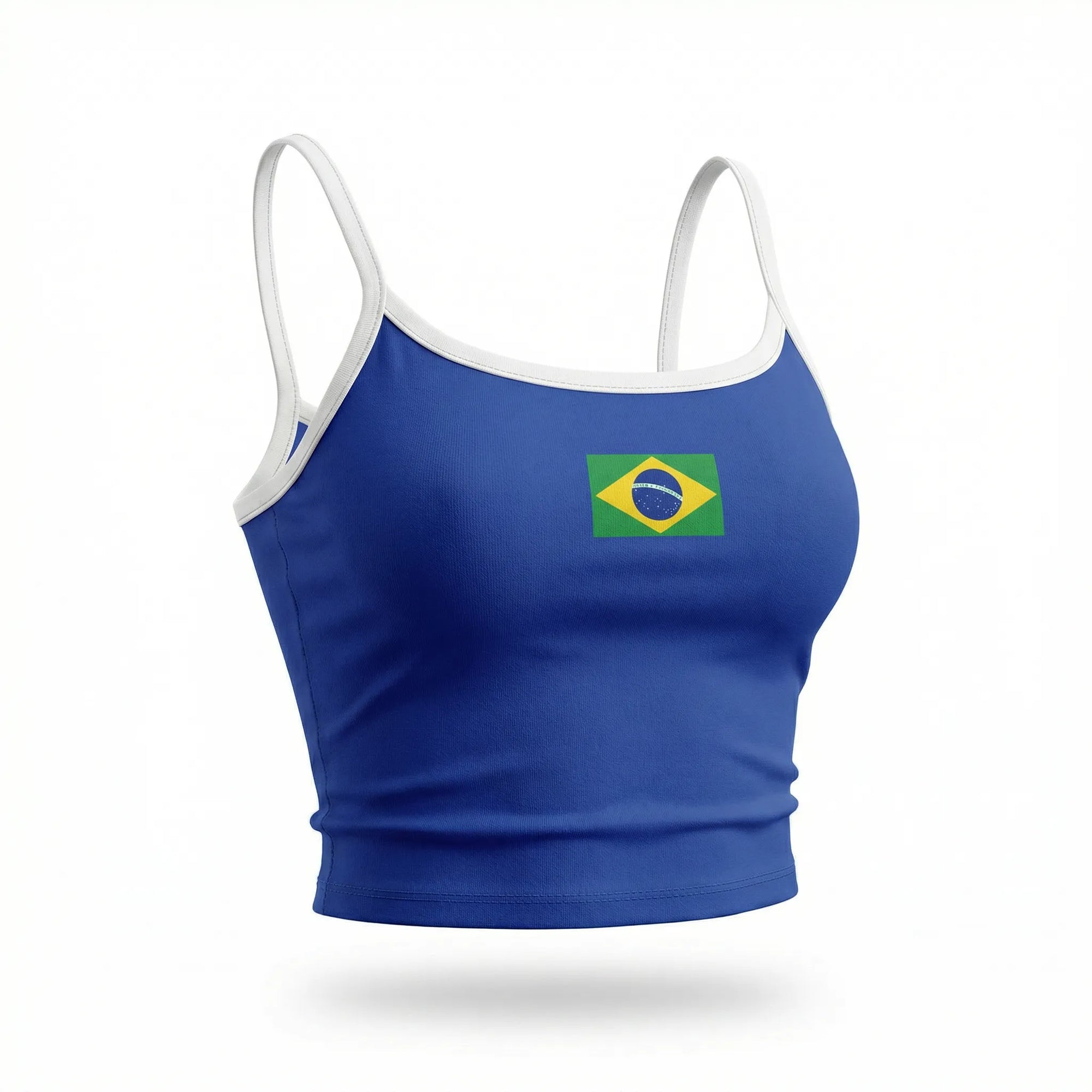 Cropped alça brasil suplex baby look azul com bandeira estilizada feminino — VAI DAR BRASIL Copa 2026