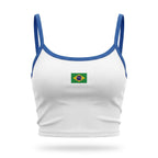 Cropped alça brasil suplex baby look branco com bandeira estilizada feminino — VAI DAR BRASIL Copa 2026