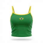 Cropped alça brasil suplex baby look verde com bandeira estilizada feminino — VAI DAR BRASIL Copa 2026