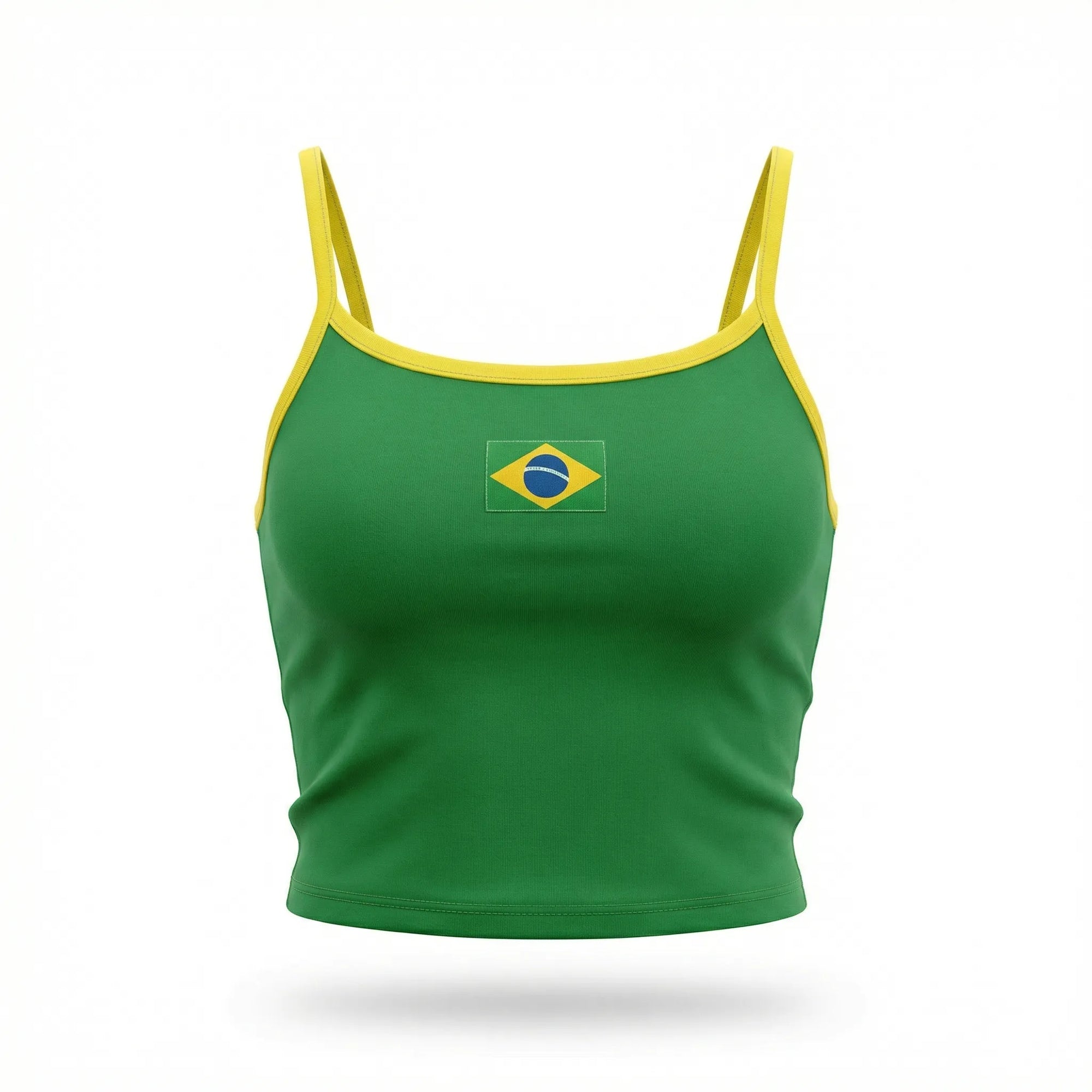 Cropped alça brasil suplex baby look verde com bandeira estilizada feminino — VAI DAR BRASIL Copa 2026
