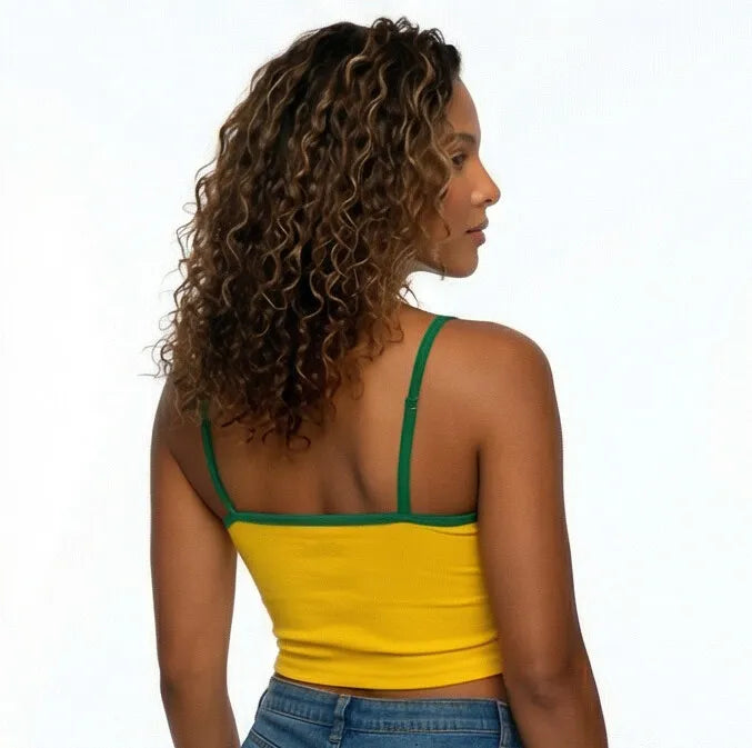 Vista traseira cropped alça brasil suplex baby look feminino VAI DAR BRASIL — modelador Copa 2026