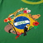 Vista estampa do cropped oversized Brasil feminino algodão premium — estampa bandeira estilizada verde azul amarelo