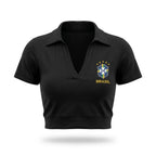 Cropped colarinho bojo brasil suplex baby look preto com bandeira estilizada feminino — VAI DAR BRASIL Copa 2026