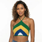 Cropped crochê artesanal bandeira brasil feminino baby look verde amarelo — VAI DAR BRASIL Copa 2026
