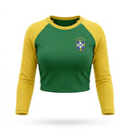 Cropped manga longa brasil ribana canelada slim verde logo seleção feminino — VAI DAR BRASIL Copa 2026