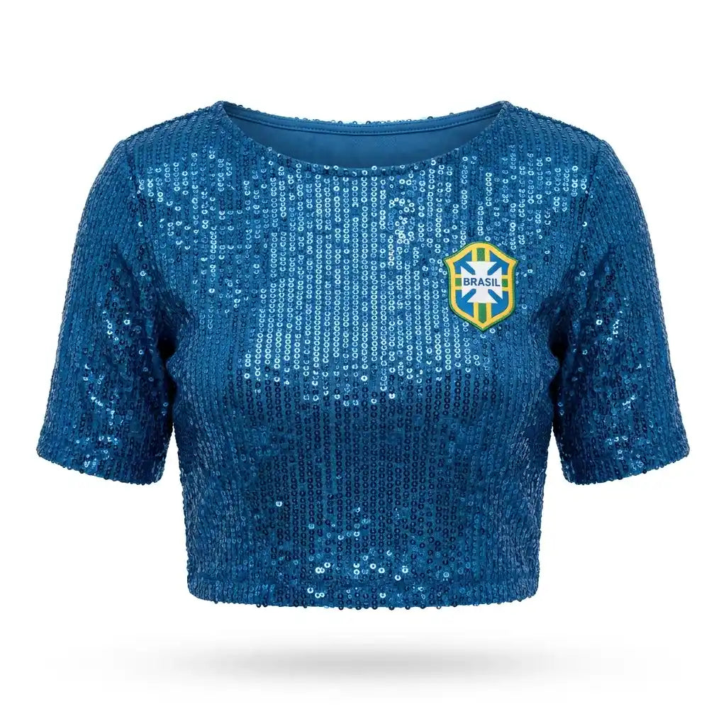 Cropped Paetê Brasil ✦ Brasão Brilhante Glamour Copa | VAI DAR BRASIL