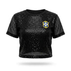 Cropped Paetê Brasil ✦ Brasão Brilhante Glamour Copa | VAI DAR BRASIL