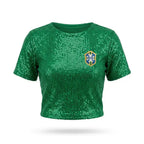 Cropped Paetê Brasil ✦ Brasão Brilhante Glamour Copa | VAI DAR BRASIL