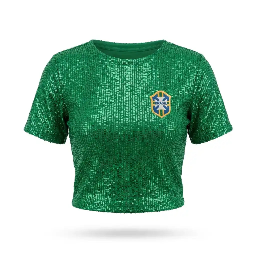 Cropped Paetê Brasil ✦ Brasão Brilhante Glamour Copa | VAI DAR BRASIL