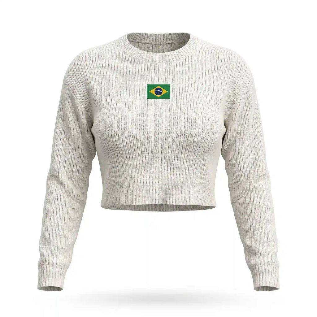 Cropped tricô lã feminino manga longa oversized brasil cinza — vista frontal — VAI DAR BRASIL Copa 2026