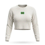 Cropped tricô lã feminino manga longa oversized brasil cinza — vista frontal — VAI DAR BRASIL Copa 2026