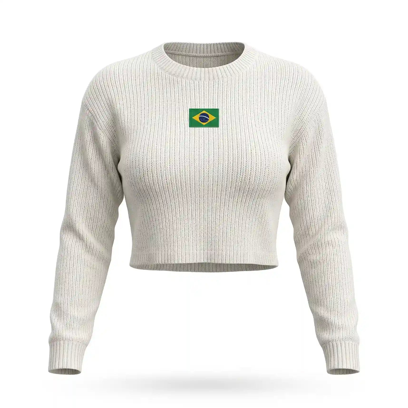 Cropped tricô lã feminino manga longa oversized brasil cinza — vista frontal — VAI DAR BRASIL Copa 2026