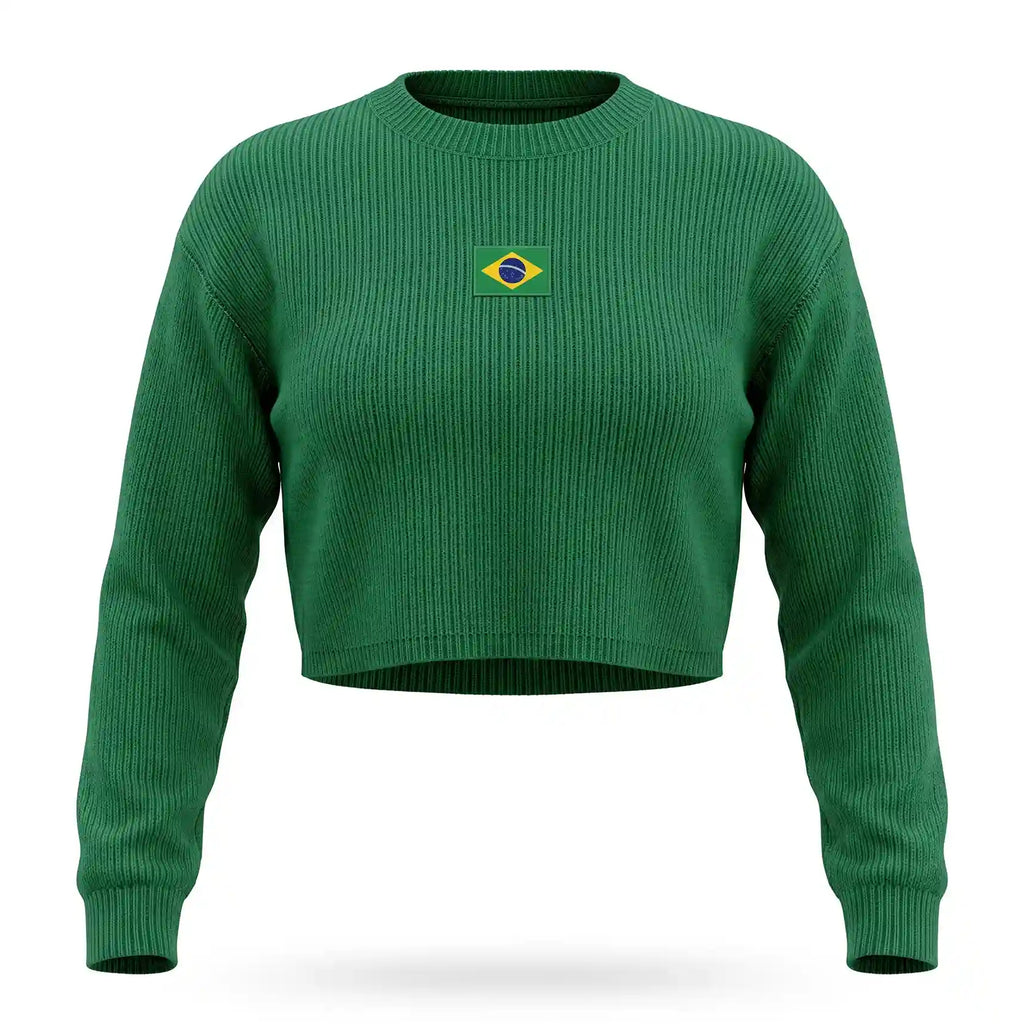Cropped tricô lã feminino manga longa oversized brasil verde — vista frontal — VAI DAR BRASIL Copa 2026