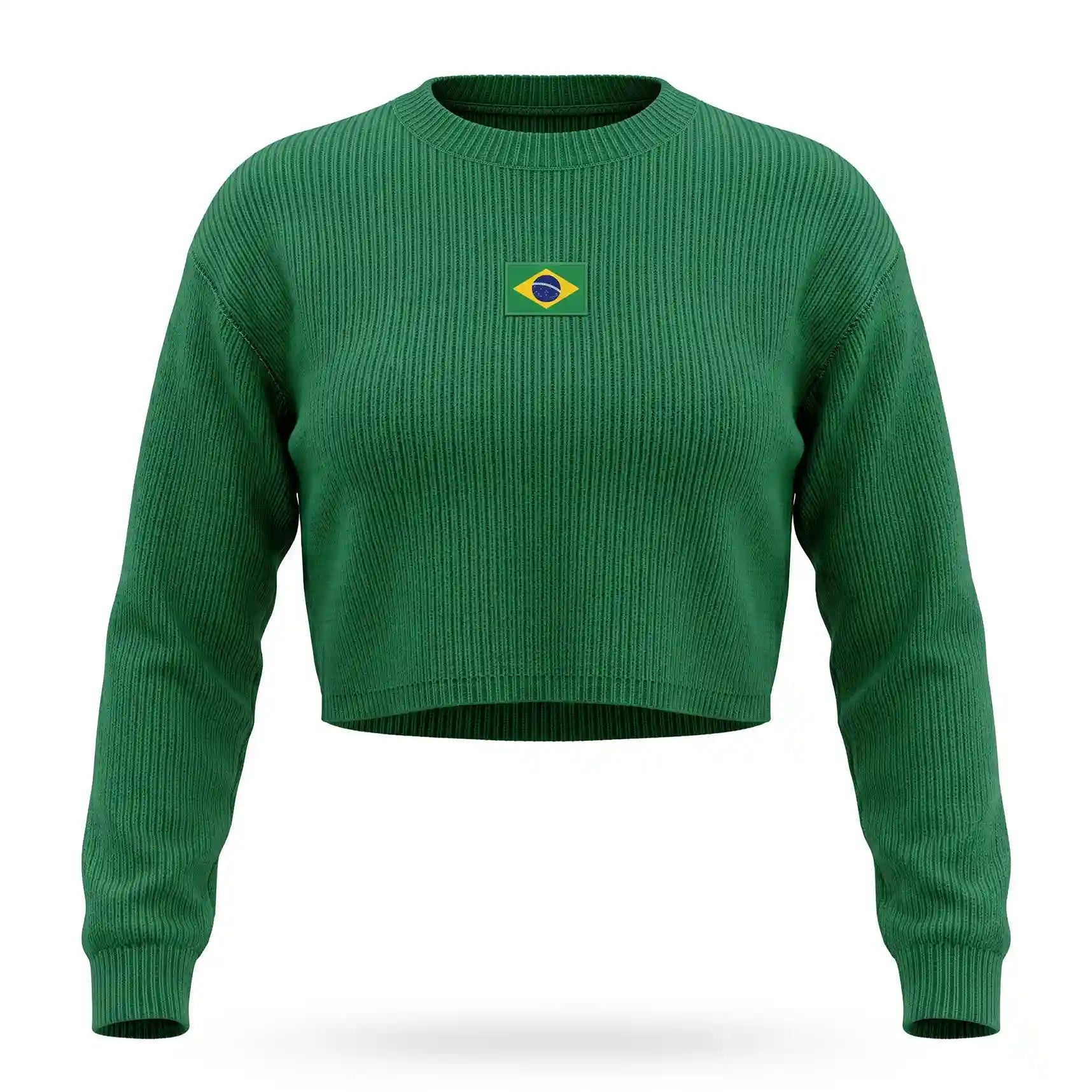 Cropped tricô lã feminino manga longa oversized brasil verde — vista frontal — VAI DAR BRASIL Copa 2026