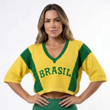 Cropped Tricot BRASIL ✦ Manga ¾ Oversized Elegante Copa | VAI DAR BRASIL