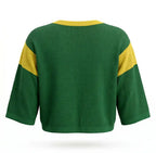 Vista traseira cropped tricot feminino manga ¾ oversized brasil verde amarelo — caimento elegante Copa 2026 VAI DAR BRASIL