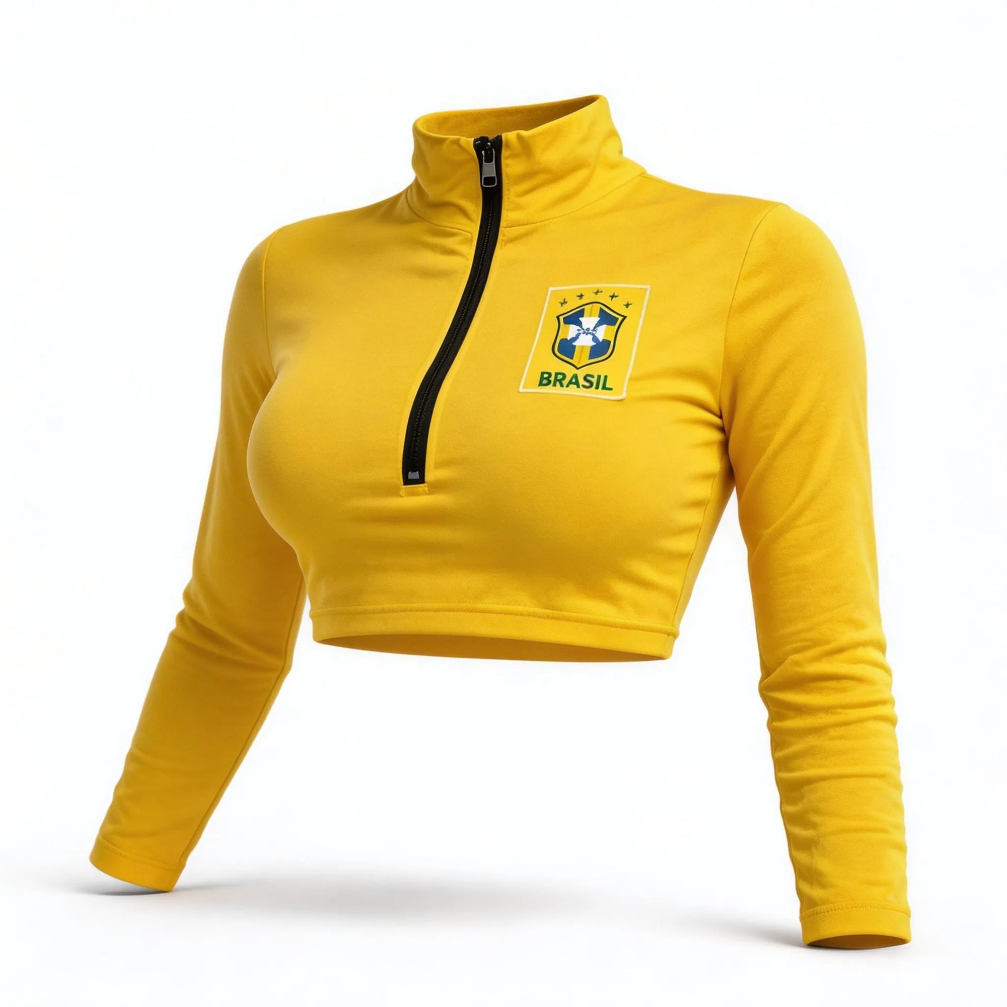 Cropped zipper cbf brasil suplex slim amarelo academia feminino modelador — VAI DAR BRASIL Copa 2026