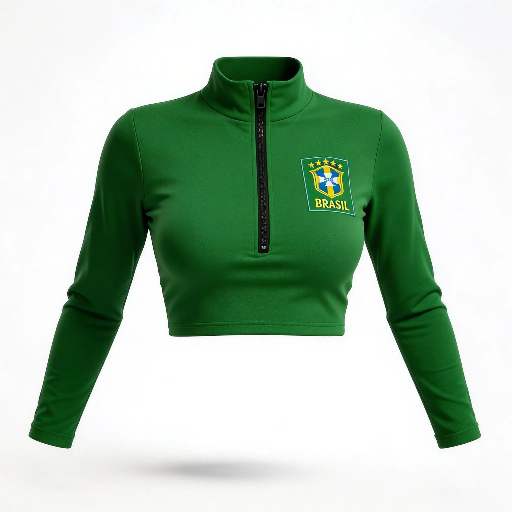 Cropped zipper cbf brasil suplex slim verde academia feminino modelador — VAI DAR BRASIL Copa 2026