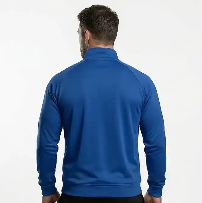 Vista traseira jaqueta masculina brasil brasão poliéster azul VAI DAR BRASIL — Copa 2026