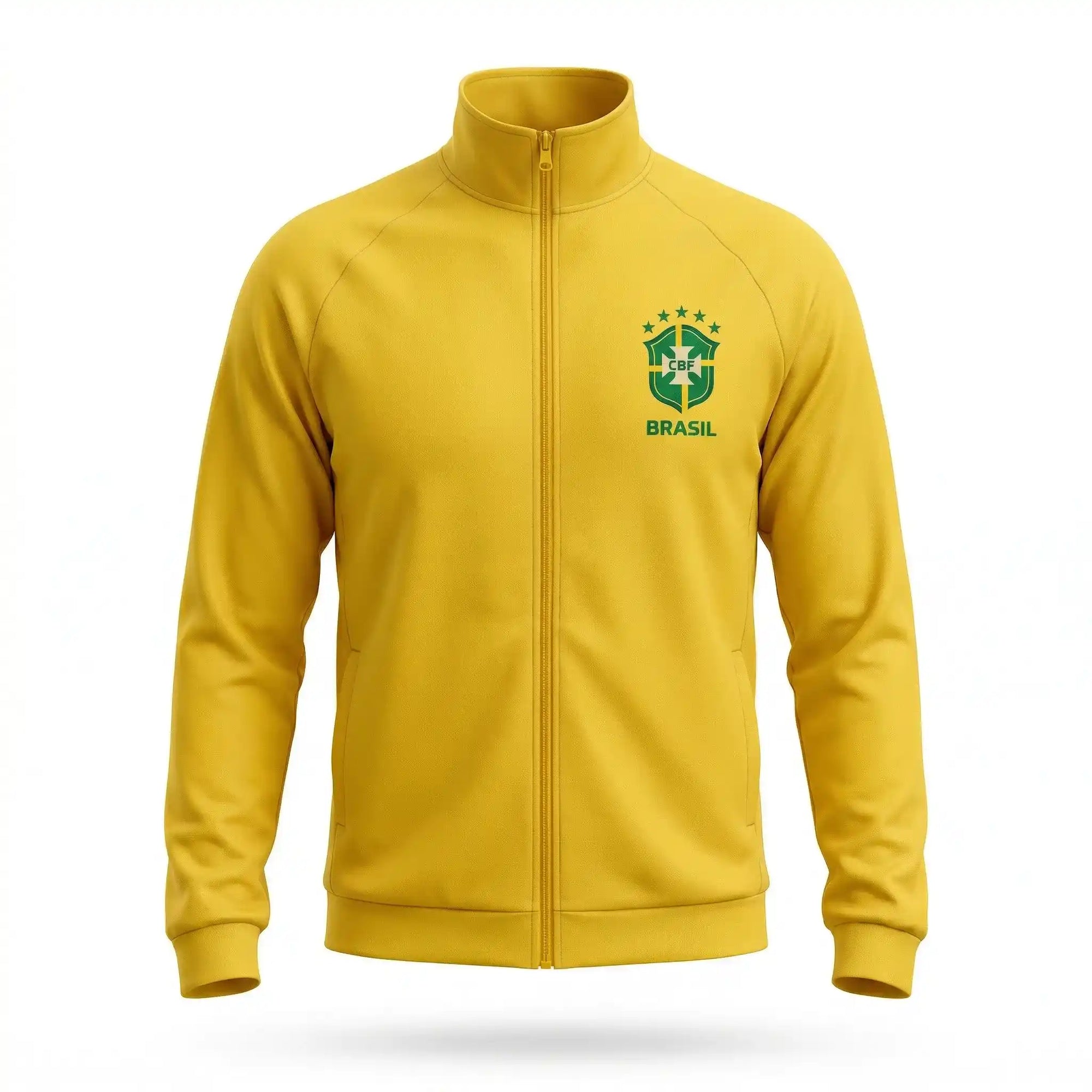 Jaqueta masculina brasil brasão estilizado poliéster amarela copa 2026 — VAI DAR BRASIL
