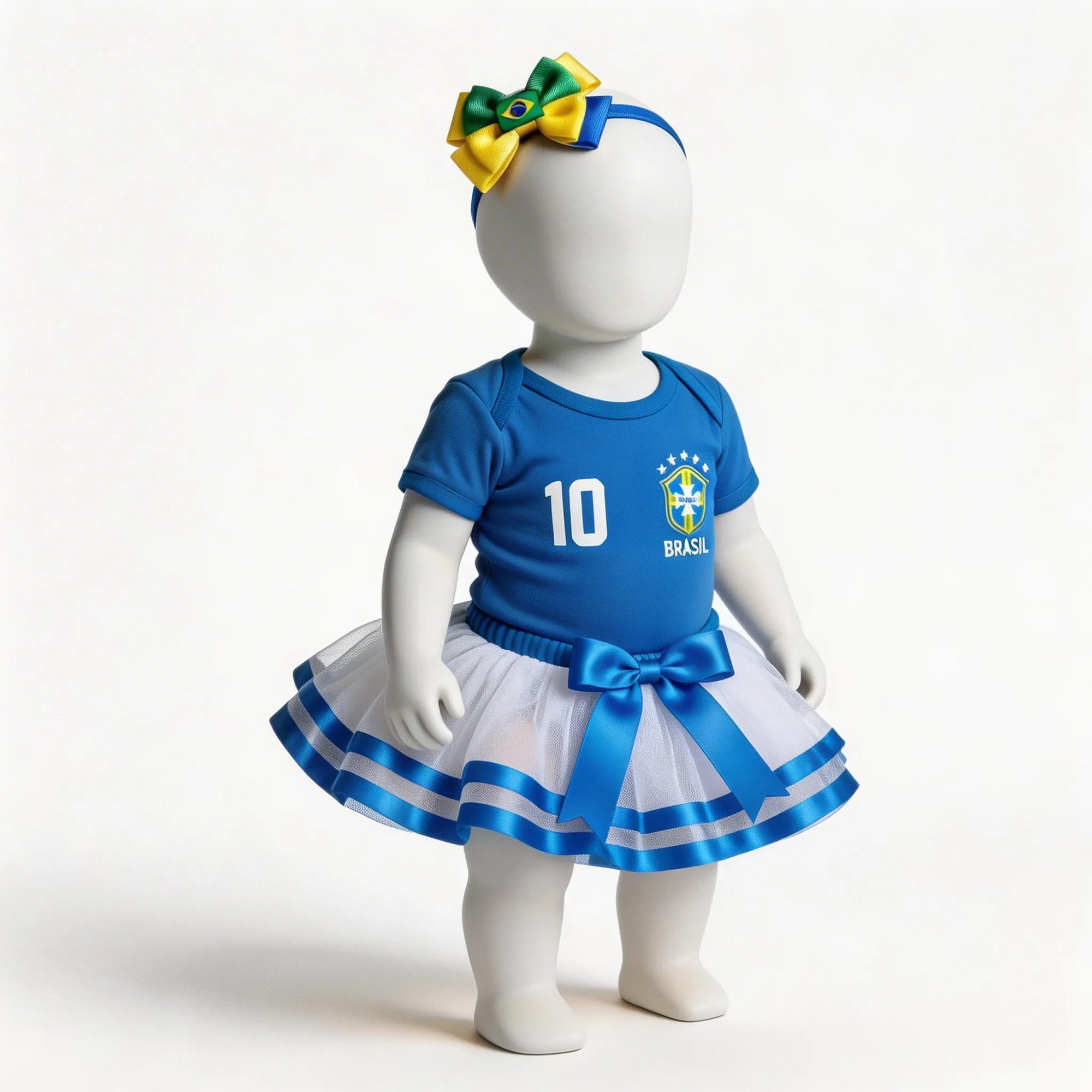 Kit body bebê brasil 3 peças body saia laço azul feminino infantil — VAI DAR BRASIL Copa 2026