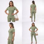 Conjunto Feminino Canelado Blusa e Calça com Fenda Lateral Premium