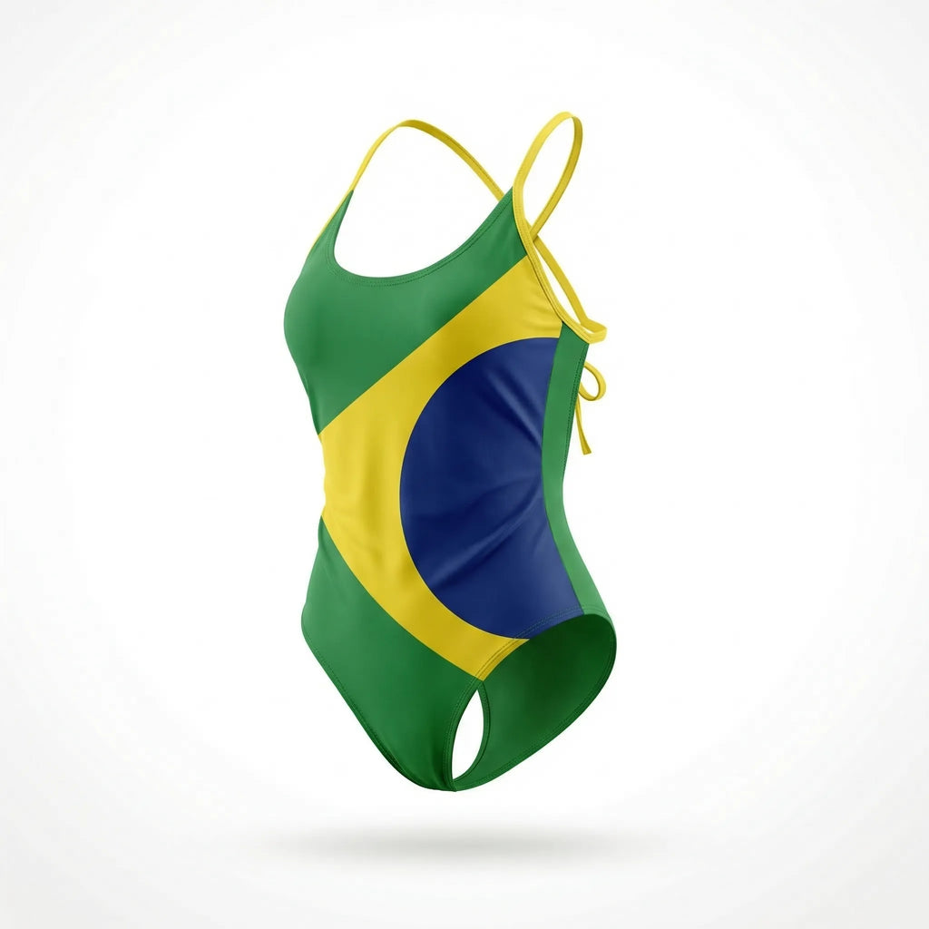 Maiô brasil dryfit slim verde com bandeira estilizada ajustável feminino — VAI DAR BRASIL Copa 2026