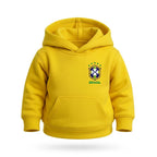 Moletom canguru infantil unissex brasil brasão amarelo  — vista frontal — VAI DAR BRASIL Copa 2026