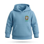 Moletom canguru infantil unissex brasil brasão azul — vista frontal — VAI DAR BRASIL Copa 2026