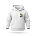 Moletom canguru infantil unissex brasil brasão branco — vista frontal — VAI DAR BRASIL Copa 2026